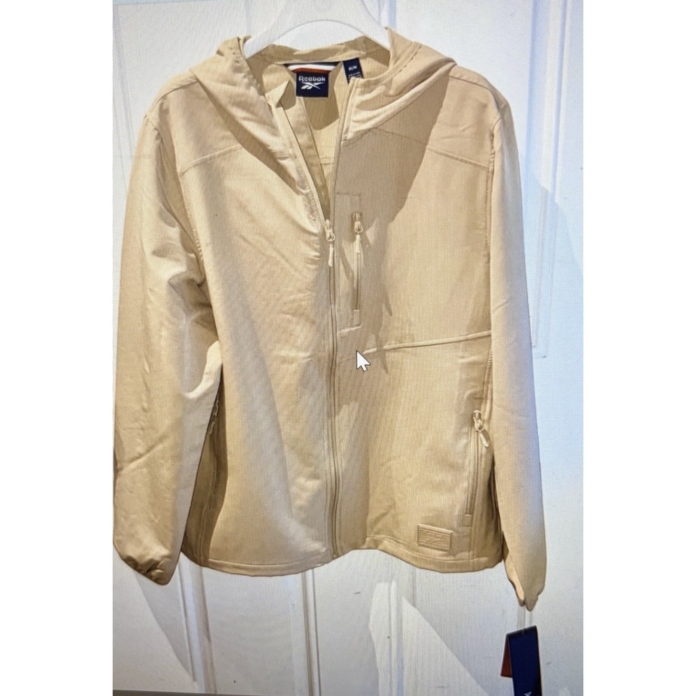 Reebok Softshell Jacket w/Hood Utility Beige Windbreaker Athletic - Mens M